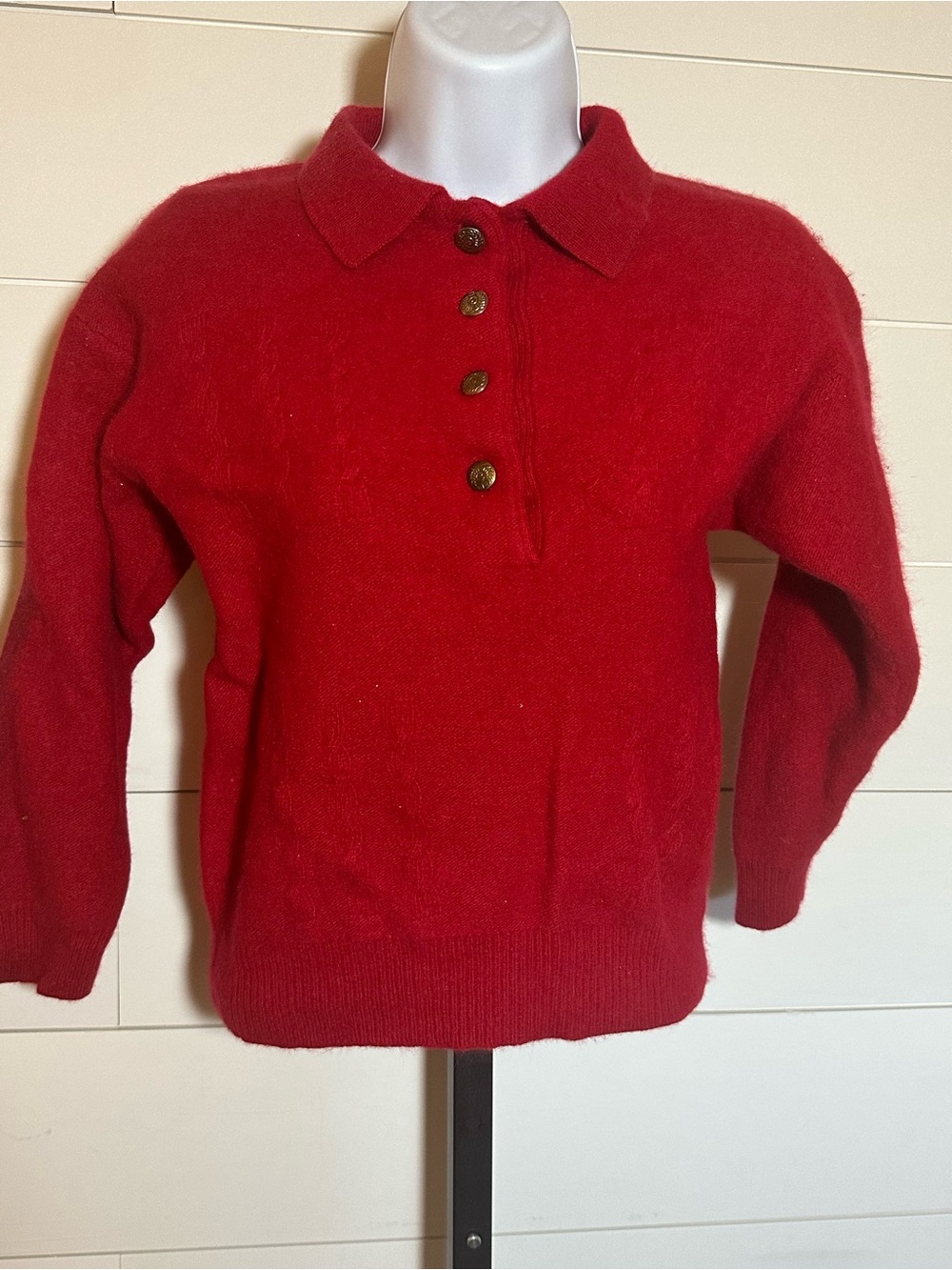 Classic Red Collared Women's Sweater with Button Placket